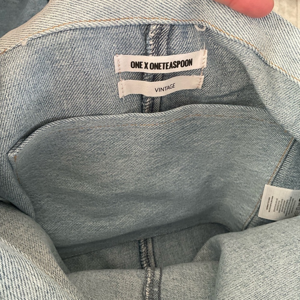 One Teaspoon Fame Light Wash Ribbon Graphic Vintage Denim Jean Tote Shoulder Bag - Picture 3 of 5